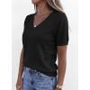 image:imagePRETTYGARDEN Womens Short Sleeve Sweater V Neck Trendy Pullover Tops 2026 Summer Spring Loose Lightweight Casual BlouseBlack