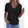 image:imagePRETTYGARDEN Womens Short Sleeve Sweater V Neck Trendy Pullover Tops 2026 Summer Spring Loose Lightweight Casual BlouseBlack