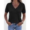 image:imagePRETTYGARDEN Womens Short Sleeve Sweater V Neck Trendy Pullover Tops 2026 Summer Spring Loose Lightweight Casual BlouseBlack