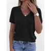 image:imagePRETTYGARDEN Womens Short Sleeve Sweater V Neck Trendy Pullover Tops 2026 Summer Spring Loose Lightweight Casual BlouseBlack