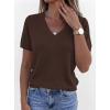 image:imagePRETTYGARDEN Womens Short Sleeve Sweater V Neck Trendy Pullover Tops 2026 Summer Spring Loose Lightweight Casual BlouseBrown