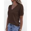 image:imagePRETTYGARDEN Womens Short Sleeve Sweater V Neck Trendy Pullover Tops 2026 Summer Spring Loose Lightweight Casual BlouseBrown