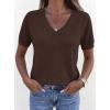 image:imagePRETTYGARDEN Womens Short Sleeve Sweater V Neck Trendy Pullover Tops 2026 Summer Spring Loose Lightweight Casual BlouseBrown
