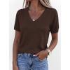 image:imagePRETTYGARDEN Womens Short Sleeve Sweater V Neck Trendy Pullover Tops 2026 Summer Spring Loose Lightweight Casual BlouseBrown