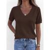 image:imagePRETTYGARDEN Womens Short Sleeve Sweater V Neck Trendy Pullover Tops 2026 Summer Spring Loose Lightweight Casual BlouseBrown