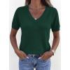 image:imagePRETTYGARDEN Womens Short Sleeve Sweater V Neck Trendy Pullover Tops 2026 Summer Spring Loose Lightweight Casual BlouseDark Green