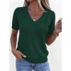 image:imagePRETTYGARDEN Womens Short Sleeve Sweater V Neck Trendy Pullover Tops 2026 Summer Spring Loose Lightweight Casual BlouseDark Green