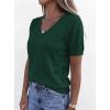 image:imagePRETTYGARDEN Womens Short Sleeve Sweater V Neck Trendy Pullover Tops 2026 Summer Spring Loose Lightweight Casual BlouseDark Green