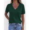 image:imagePRETTYGARDEN Womens Short Sleeve Sweater V Neck Trendy Pullover Tops 2026 Summer Spring Loose Lightweight Casual BlouseDark Green