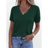 image:imagePRETTYGARDEN Womens Short Sleeve Sweater V Neck Trendy Pullover Tops 2026 Summer Spring Loose Lightweight Casual BlouseDark Green