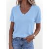 image:imagePRETTYGARDEN Womens Short Sleeve Sweater V Neck Trendy Pullover Tops 2026 Summer Spring Loose Lightweight Casual BlouseLight Blue