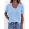 image:imagePRETTYGARDEN Womens Short Sleeve Sweater V Neck Trendy Pullover Tops 2026 Summer Spring Loose Lightweight Casual BlouseLight Blue