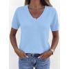 image:imagePRETTYGARDEN Womens Short Sleeve Sweater V Neck Trendy Pullover Tops 2026 Summer Spring Loose Lightweight Casual BlouseLight Blue