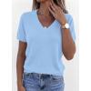 image:imagePRETTYGARDEN Womens Short Sleeve Sweater V Neck Trendy Pullover Tops 2026 Summer Spring Loose Lightweight Casual BlouseLight Blue