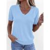 image:imagePRETTYGARDEN Womens Short Sleeve Sweater V Neck Trendy Pullover Tops 2026 Summer Spring Loose Lightweight Casual BlouseLight Blue