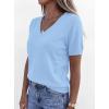 image:imagePRETTYGARDEN Womens Short Sleeve Sweater V Neck Trendy Pullover Tops 2026 Summer Spring Loose Lightweight Casual BlouseLight Blue