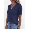 image:imagePRETTYGARDEN Womens Short Sleeve Sweater V Neck Trendy Pullover Tops 2026 Summer Spring Loose Lightweight Casual BlouseNavy Blue