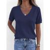 image:imagePRETTYGARDEN Womens Short Sleeve Sweater V Neck Trendy Pullover Tops 2026 Summer Spring Loose Lightweight Casual BlouseNavy Blue