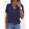 image:imagePRETTYGARDEN Womens Short Sleeve Sweater V Neck Trendy Pullover Tops 2026 Summer Spring Loose Lightweight Casual BlouseNavy Blue