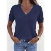 image:imagePRETTYGARDEN Womens Short Sleeve Sweater V Neck Trendy Pullover Tops 2026 Summer Spring Loose Lightweight Casual BlouseNavy Blue