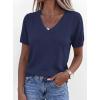 image:imagePRETTYGARDEN Womens Short Sleeve Sweater V Neck Trendy Pullover Tops 2026 Summer Spring Loose Lightweight Casual BlouseNavy Blue