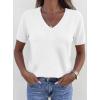 image:imagePRETTYGARDEN Womens Short Sleeve Sweater V Neck Trendy Pullover Tops 2026 Summer Spring Loose Lightweight Casual BlouseWhite