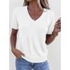 image:imagePRETTYGARDEN Womens Short Sleeve Sweater V Neck Trendy Pullover Tops 2026 Summer Spring Loose Lightweight Casual BlouseWhite