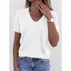 image:imagePRETTYGARDEN Womens Short Sleeve Sweater V Neck Trendy Pullover Tops 2026 Summer Spring Loose Lightweight Casual BlouseWhite