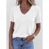 image:imagePRETTYGARDEN Womens Short Sleeve Sweater V Neck Trendy Pullover Tops 2026 Summer Spring Loose Lightweight Casual BlouseWhite