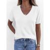 image:imagePRETTYGARDEN Womens Short Sleeve Sweater V Neck Trendy Pullover Tops 2026 Summer Spring Loose Lightweight Casual BlouseWhite