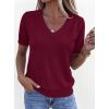 image:imagePRETTYGARDEN Womens Short Sleeve Sweater V Neck Trendy Pullover Tops 2026 Summer Spring Loose Lightweight Casual BlouseWine Red