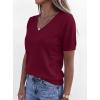 image:imagePRETTYGARDEN Womens Short Sleeve Sweater V Neck Trendy Pullover Tops 2026 Summer Spring Loose Lightweight Casual BlouseWine Red