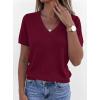 image:imagePRETTYGARDEN Womens Short Sleeve Sweater V Neck Trendy Pullover Tops 2026 Summer Spring Loose Lightweight Casual BlouseWine Red