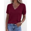 image:imagePRETTYGARDEN Womens Short Sleeve Sweater V Neck Trendy Pullover Tops 2026 Summer Spring Loose Lightweight Casual BlouseWine Red