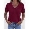 image:imagePRETTYGARDEN Womens Short Sleeve Sweater V Neck Trendy Pullover Tops 2026 Summer Spring Loose Lightweight Casual BlouseWine Red