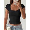 image:imagePRETTYGARDEN Womens Short Sleeve Tops 2026 Summer Lace Trim Square Neck Slim Fitted Going Out Basic Tee Shirts Y2K ClothesBlack