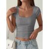 image:imagePRETTYGARDEN Womens Short Sleeve Tops 2026 Summer Lace Trim Square Neck Slim Fitted Going Out Basic Tee Shirts Y2K ClothesGrey