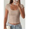 image:imagePRETTYGARDEN Womens Short Sleeve Tops 2026 Summer Lace Trim Square Neck Slim Fitted Going Out Basic Tee Shirts Y2K ClothesKhaki