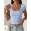 image:imagePRETTYGARDEN Womens Short Sleeve Tops 2026 Summer Lace Trim Square Neck Slim Fitted Going Out Basic Tee Shirts Y2K ClothesLight Blue