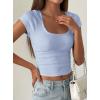 image:imagePRETTYGARDEN Womens Short Sleeve Tops 2026 Summer Lace Trim Square Neck Slim Fitted Going Out Basic Tee Shirts Y2K ClothesLight Blue