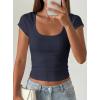 image:imagePRETTYGARDEN Womens Short Sleeve Tops 2026 Summer Lace Trim Square Neck Slim Fitted Going Out Basic Tee Shirts Y2K ClothesNavy Blue