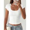 image:imagePRETTYGARDEN Womens Short Sleeve Tops 2026 Summer Lace Trim Square Neck Slim Fitted Going Out Basic Tee Shirts Y2K ClothesWhite