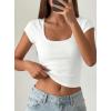 image:imagePRETTYGARDEN Womens Short Sleeve Tops 2026 Summer Lace Trim Square Neck Slim Fitted Going Out Basic Tee Shirts Y2K ClothesWhite
