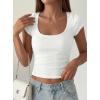 image:imagePRETTYGARDEN Womens Short Sleeve Tops 2026 Summer Lace Trim Square Neck Slim Fitted Going Out Basic Tee Shirts Y2K ClothesWhite