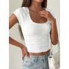 image:imagePRETTYGARDEN Womens Short Sleeve Tops 2026 Summer Lace Trim Square Neck Slim Fitted Going Out Basic Tee Shirts Y2K ClothesWhite