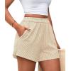 image:imagePRETTYGARDEN Womens Striped Boxer Shorts Summer 2026 Trendy Casual Elastic Waist Lounge Sleep Pajama Bottoms Beach ShortsStriped Apricot White