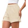 image:imagePRETTYGARDEN Womens Striped Boxer Shorts Summer 2026 Trendy Casual Elastic Waist Lounge Sleep Pajama Bottoms Beach ShortsStriped Apricot White