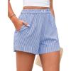 image:imagePRETTYGARDEN Womens Striped Boxer Shorts Summer 2026 Trendy Casual Elastic Waist Lounge Sleep Pajama Bottoms Beach ShortsStriped Blue White