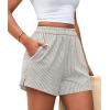 image:imagePRETTYGARDEN Womens Striped Boxer Shorts Summer 2026 Trendy Casual Elastic Waist Lounge Sleep Pajama Bottoms Beach ShortsStriped Grey Blue White