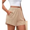 image:imagePRETTYGARDEN Womens Striped Boxer Shorts Summer 2026 Trendy Casual Elastic Waist Lounge Sleep Pajama Bottoms Beach ShortsStriped Khaki White